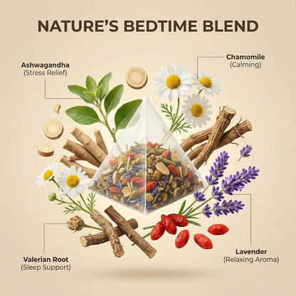 Herblight Valerian Root Night Time Tea with Lavender & Chamomile - Caffeine-Free Calming Herbal Blend for Relaxation & Stress Relief - Premium Whole Leaf Ashwagandha Tea (15 Sachets)