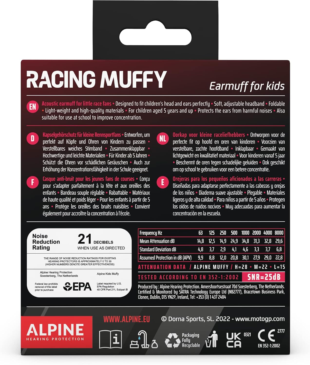Alpine Muffy Kids - Hearing Protection - CE & ANSI Certified - Adjustable for Ages 3-16 years - Noise Cancelling Headphones - 25dB Sound Reduction Ideal for Protection and Concentration Aid – Black