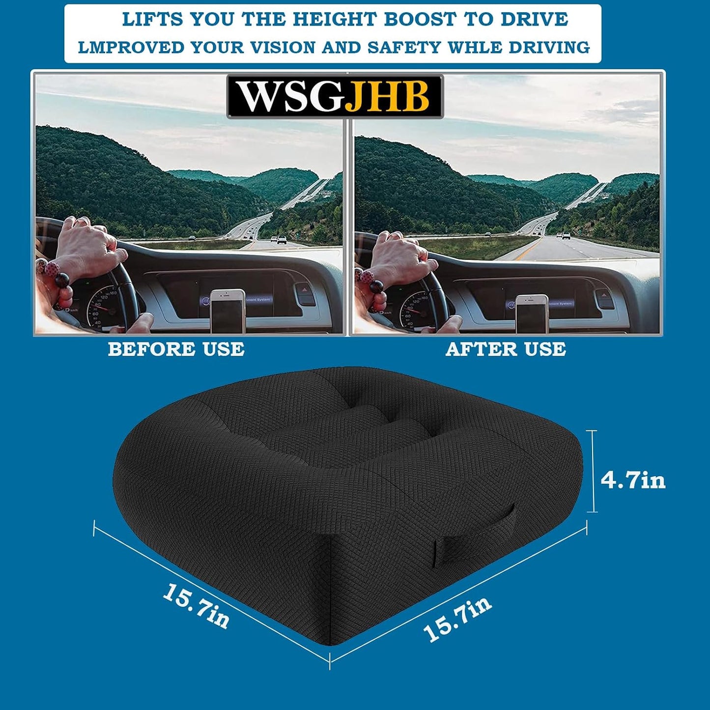 WSGJHB Car Booster Seat Cushion Posture Cushion for Long Sitting | Portable Breathable Mesh, Effectively Increase The Field of View Ideal for Office, Home, Car Angle Lift Seat Cushions,Black