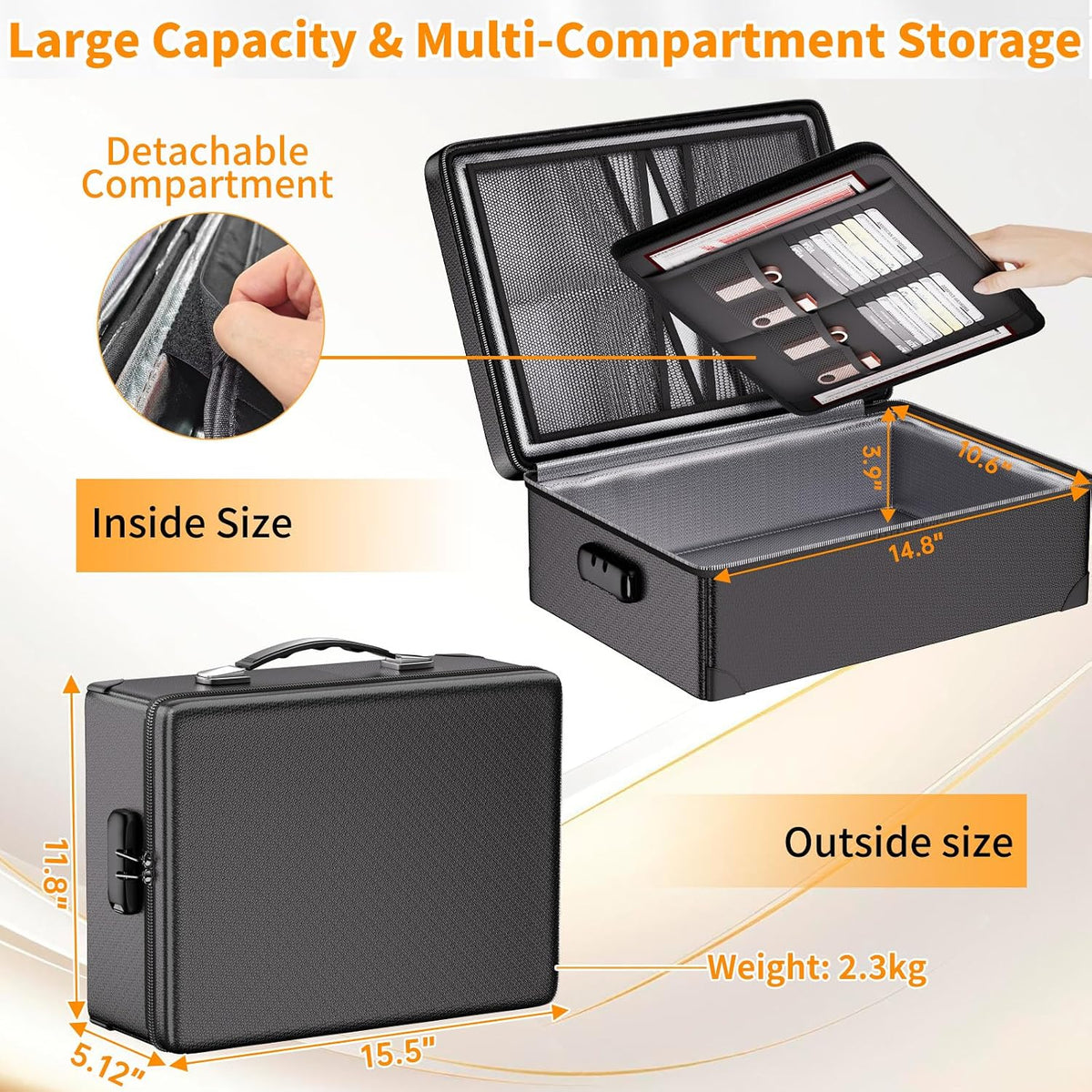 DocSafe 5200°F Fireproof Document Organizer Box with Lock, Heat Insulated