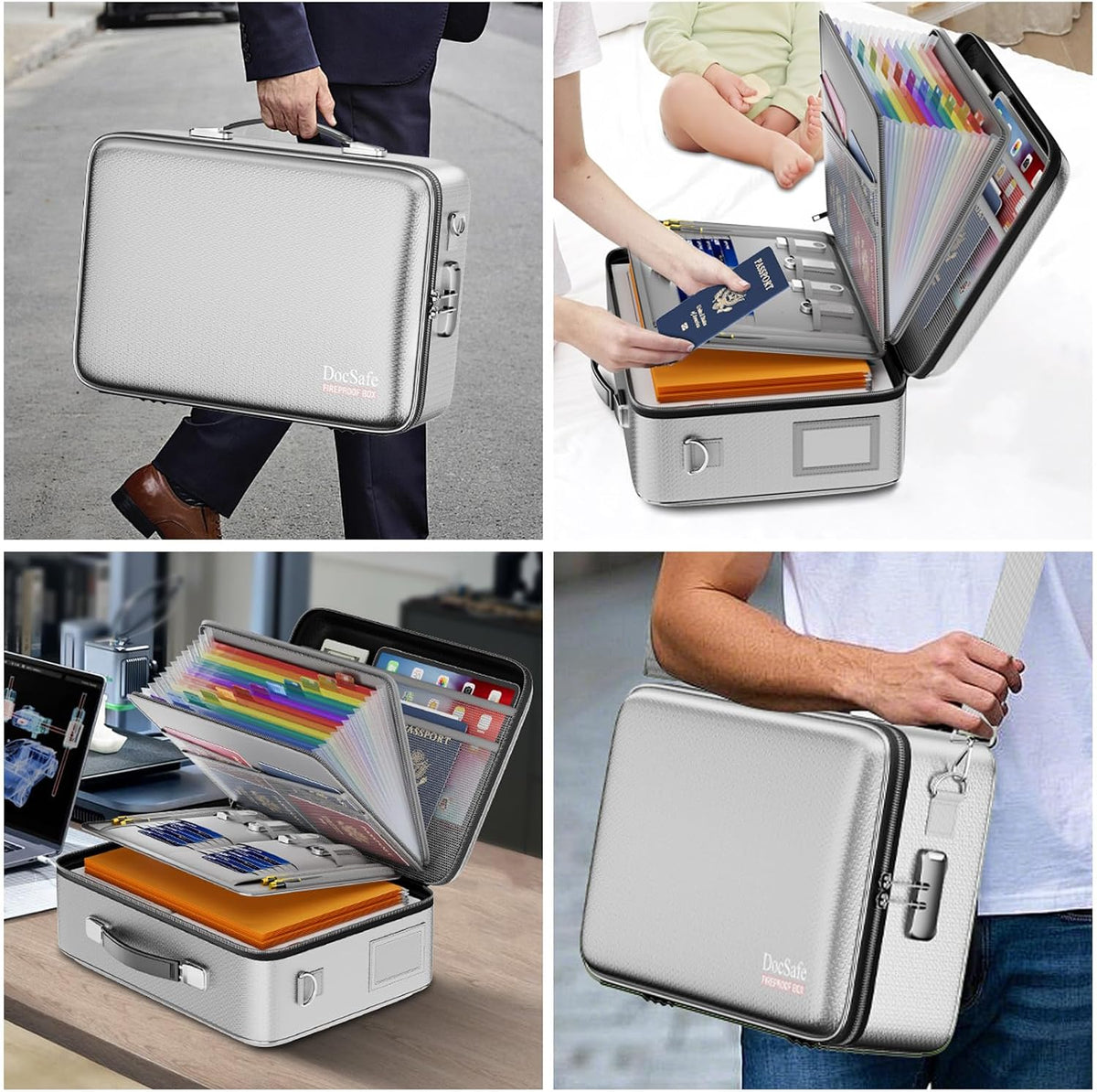 DocSafe Fireproof File Organizer with Lock, Hard-Shell Case Fireproof Document Box with 13 Pocket Accordion File Folder, Portable Home Office Travel Safe Storage for Important Documents Laptop Beige