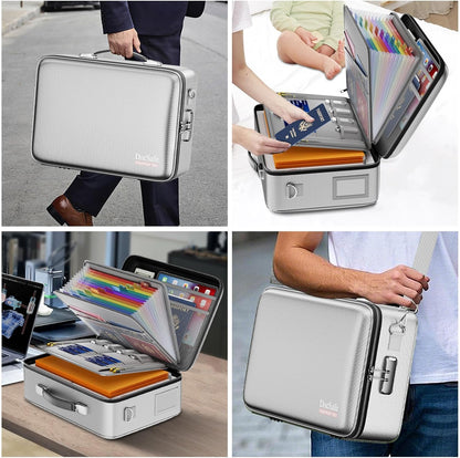 DocSafe Fireproof File Organizer with Lock, Hard-Shell Case Fireproof Document Box with 13 Pocket Accordion File Folder, Portable Home Office Travel Safe Storage for Important Documents Laptop Beige