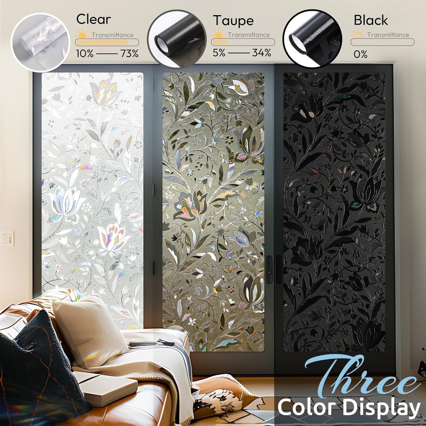rabbitgoo Window Privacy Film One Way Window Tint for Home, Removable Reflective Heat Sun Blocking Anti UV Glass Door Covering, Mirror Tinting Film House Office, 17.5 Inch X 6.5 Feet, Black Silver