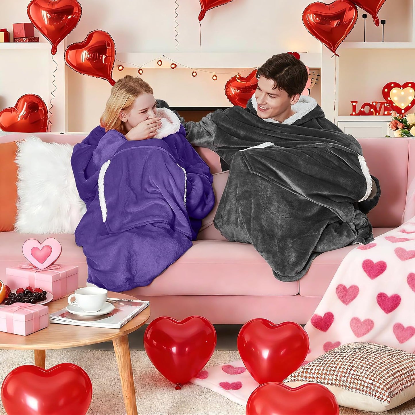 yescool Wearable Blanket Hoodie, Flannel Sherpa Fleece Blanket Sweatshirt for Adults Women Men,One Size Fits All - Colors A