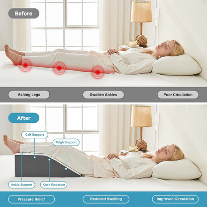 Yojoker 4PCS Orthopedic Bed Wedge Pillow Set for Sleeping, Post Surgery Foam Pillow for Body, Back and Leg Pain Relief, Triangle Adjustable Support Pillow - Acid Reflux, Anti Snoring & GERD Sleeping