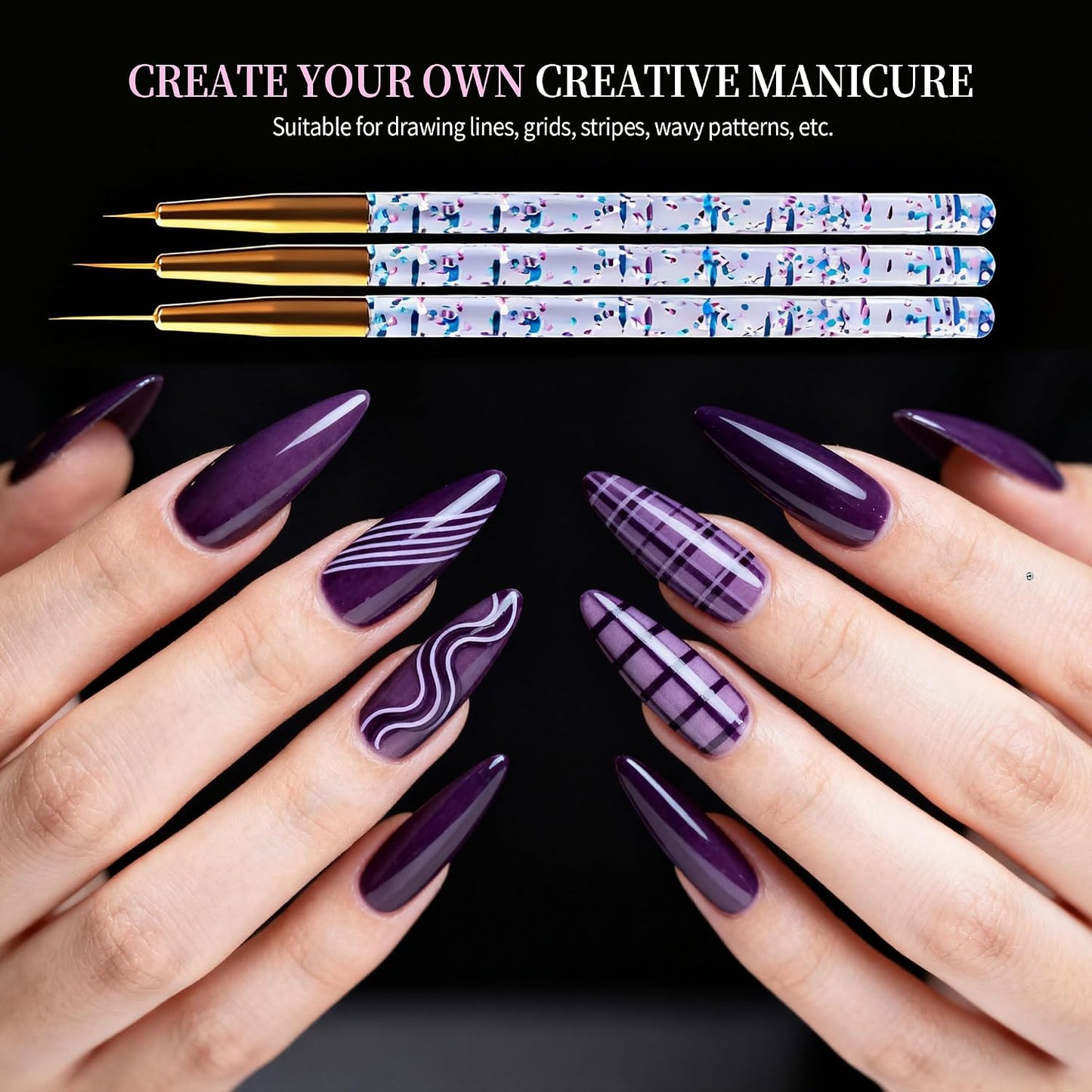Artdone 31pcs Nail Art Brushes, Nail Art Tool Set, Dotting Tools, Dust Brush,Striping Brushes for Long Lines, Drawing Pen For Gel Polish Design supply