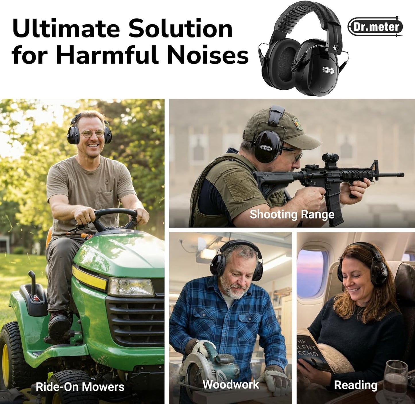 Dr.meter Ear Protection Ear Muffs, Noise Cancelling Headphones for Adults Kids 31dB Earmuffs for Noise Reduction, Hearing Protection for Shooting Gun Range, Mowing, Monster Jam, Sensory, Fireworks