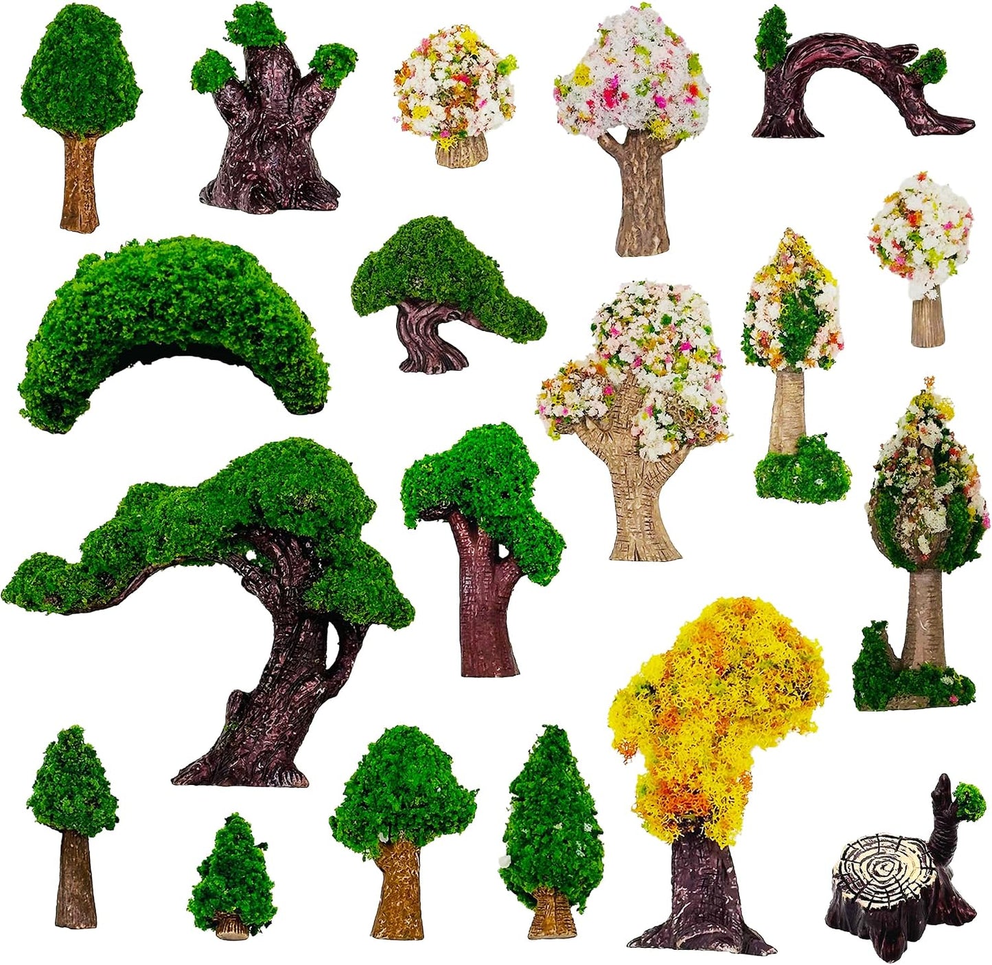 Cayway 26 PCS Outdoor Fairy Garden Miniatures Mini Zen Garden Accessories, Artificial Grass, Model Trees, Terrarium Ornaments, Dollhouse Supplies, Bonsai Decorative Craft Tools Kit