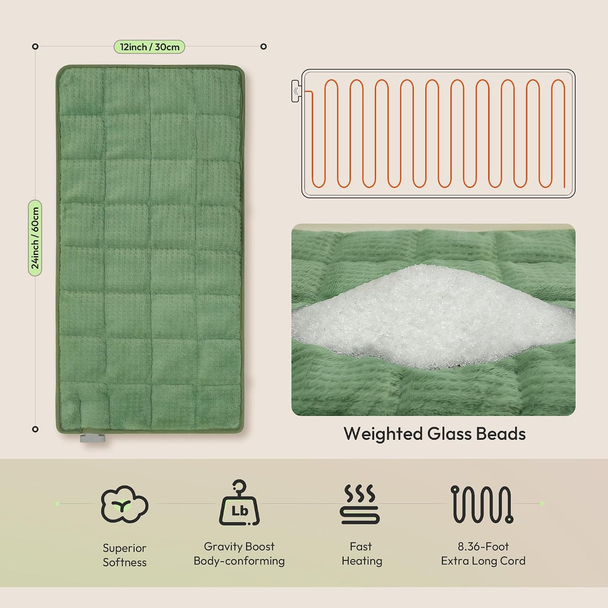 GOTCOZY Heating Pad 12"x24" for Back Pain Relief & Cramps(Rose)