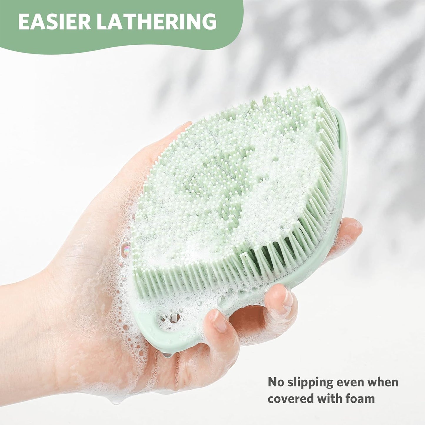 Sndyi Silicone Body Scrubber, Gentle Exfoliating Body Scrubber for Sensitive Skin, Leaf Shaped Shower Scrubber for Body with Lathering Bristles, Silicone Loofah Body Brush for Showering, Oatmeal