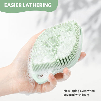 Sndyi Silicone Body Scrubber, Gentle Exfoliating Body Scrubber for Sensitive Skin, Leaf Shaped Shower Scrubber for Body with Lathering Bristles, Silicone Loofah Body Brush for Showering, Oatmeal