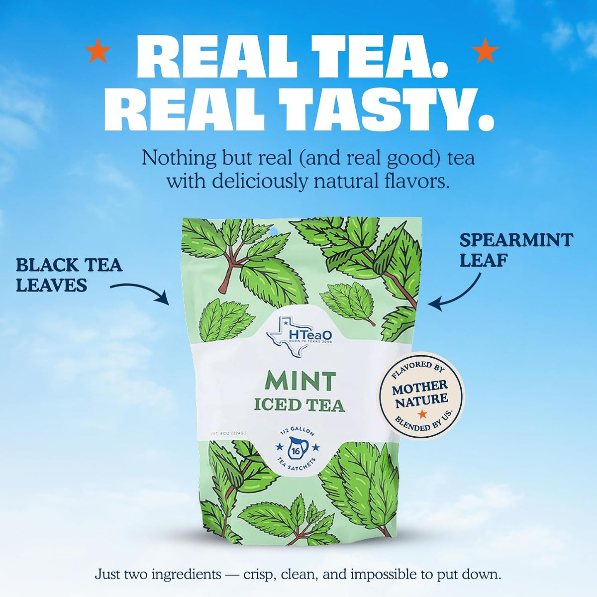 HTeaO Mint Iced Tea Bags - Makes 4 Gallons - Texas Style - Black Tea
