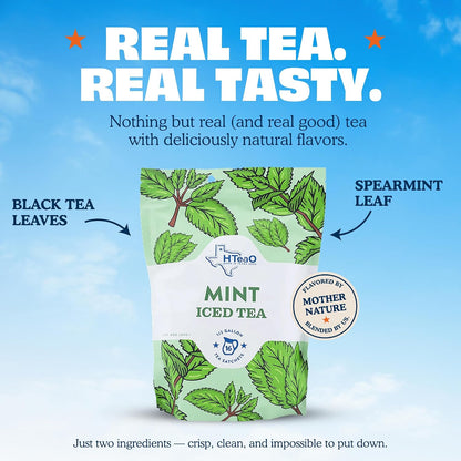 HTeaO Mint Iced Tea Bags - Makes 4 Gallons - Texas Style - Black Tea