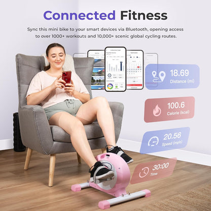 Sunny Health & Fitness Smart Under-Desk Bike Exerciser, Low-Impact Cardio Cycling Equipment for Home/Office, Mini Paddler for Arm/Leg Mobility Training, Free SunnyFit App
