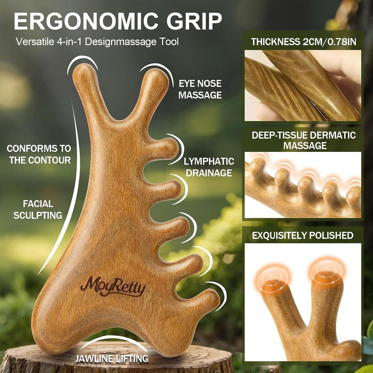 MoyRetty Wooden Gua Sha Tool, Sandalwood Face & Body Massager