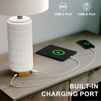 PoKat Touch Bedside Table Lamps with 2 USB for Bedroom Living Room, 25''