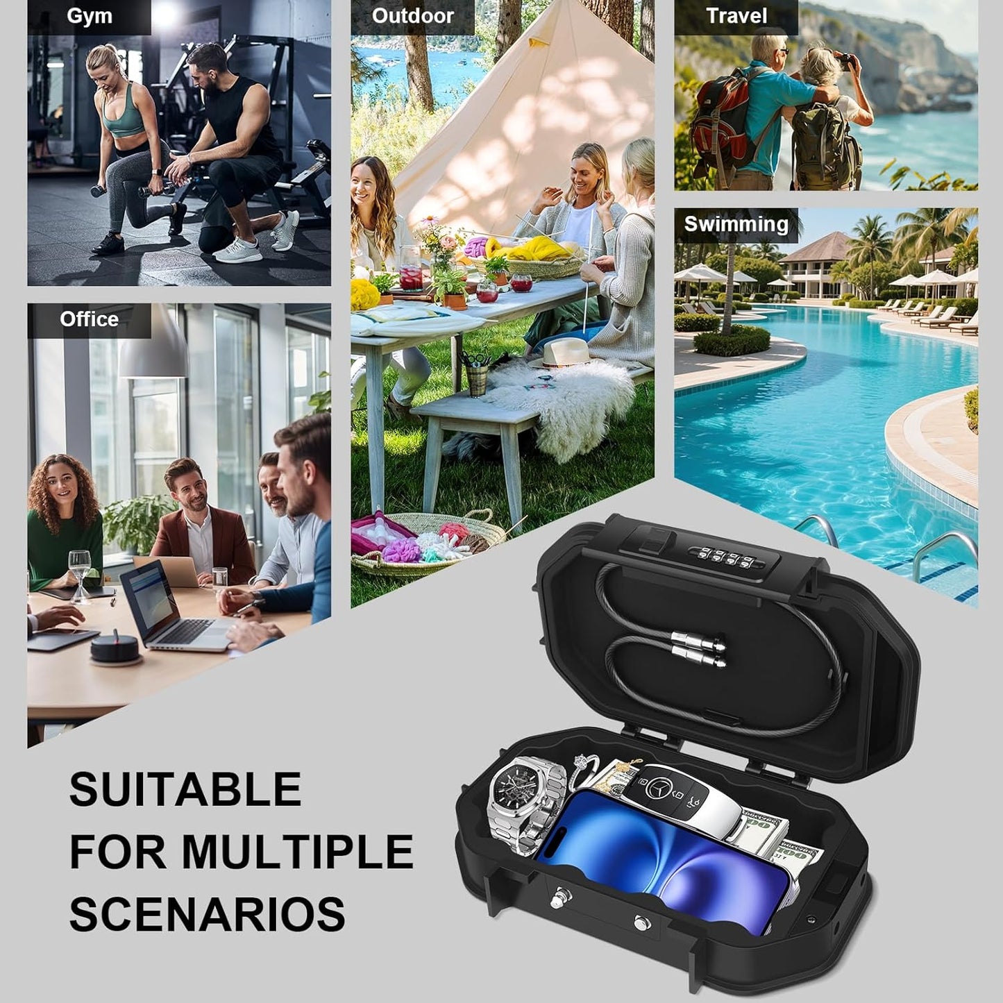 Diyife Portable Safe Box, [Waterproof] Travel Safe Lock Box with Code