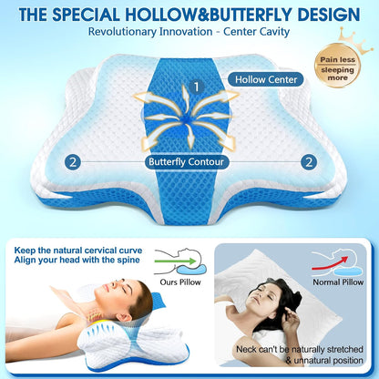 CHxxy Cervical Neck Pillow for Pain Relief Sleeping, Memory Foam Pillows