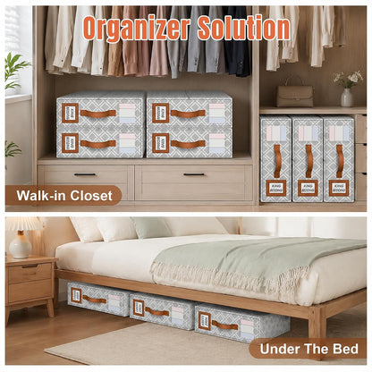 Large Bed Sheet Organizers and Storage for Linen Closet, Grey