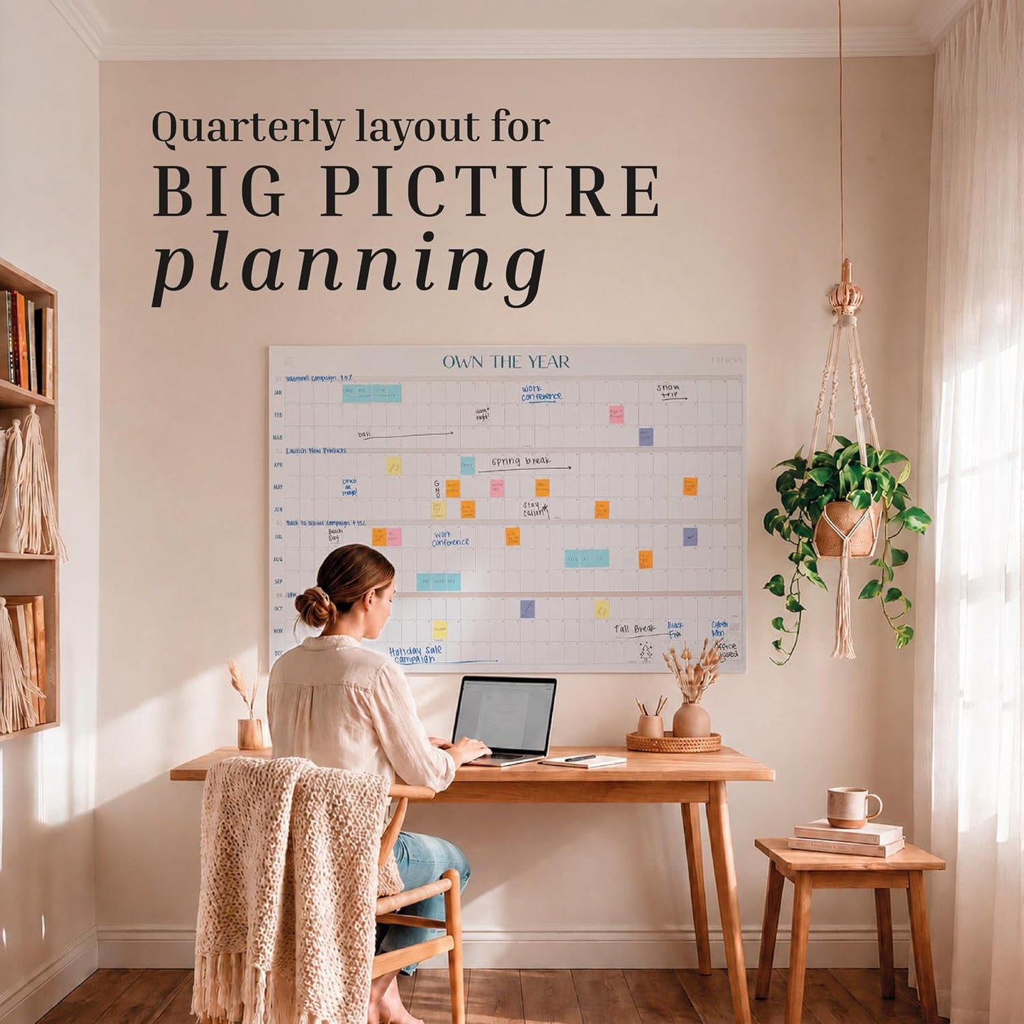 ETERNA GOODS Undated Giant Wall Calendar | 4ft x 3ft Full-Year Dry Erase Planner Start Anytime, Own The Year Jumbo Whiteboard Wall Calendar, Includes Markers, Stickers & Mounting Kit, for Home or Office