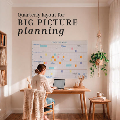 ETERNA GOODS Undated Giant Wall Calendar | 4ft x 3ft Full-Year Dry Erase Planner Start Anytime, Own The Year Jumbo Whiteboard Wall Calendar, Includes Markers, Stickers & Mounting Kit, for Home or Office