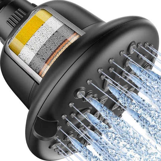 Cobbe Filtered Shower Head, 7 Modes High Pressure Shower Heads - 16 Stage Shower Head Filter for Hard Water for Remove Chlorine and Harmful Substances (Luxury Polished Chrome, 5 Inch Round)