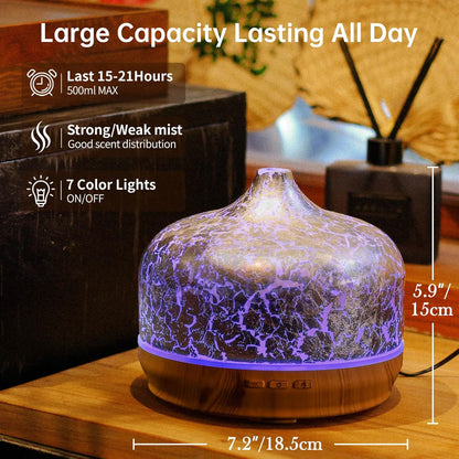 Porseme 500ml Glass Essential Oil Diffuser Aromatherapy Ultrasonic Cool Mist Humidifier 15-21 Running Hours Waterless Auto-Off Air Diffusers for Sleeping Yoga Working Spa(Light Blue)