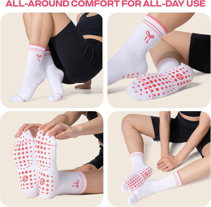 COOLMATE Pilates Socks with Grips for Women, Yoga Socks, Crew Non Slip Women for Barre, Pilates Gifts for Women - Colors B