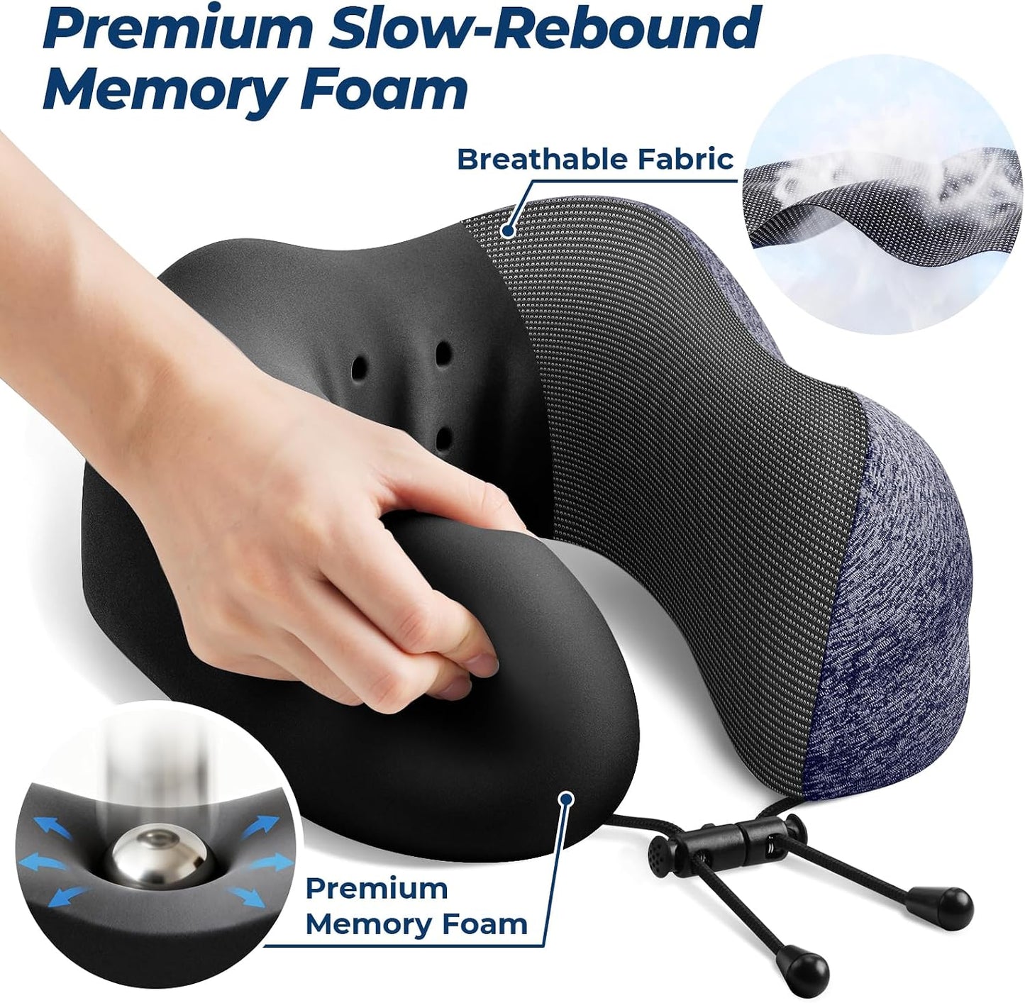 ExploreBliss Travel Pillow, Travel Pillows for Sleeping Airplane, Neck Pillow Airplane, Memory Foam Neck Pillow Set with Eye Mask, Earplugs and Storage Bag -Grey