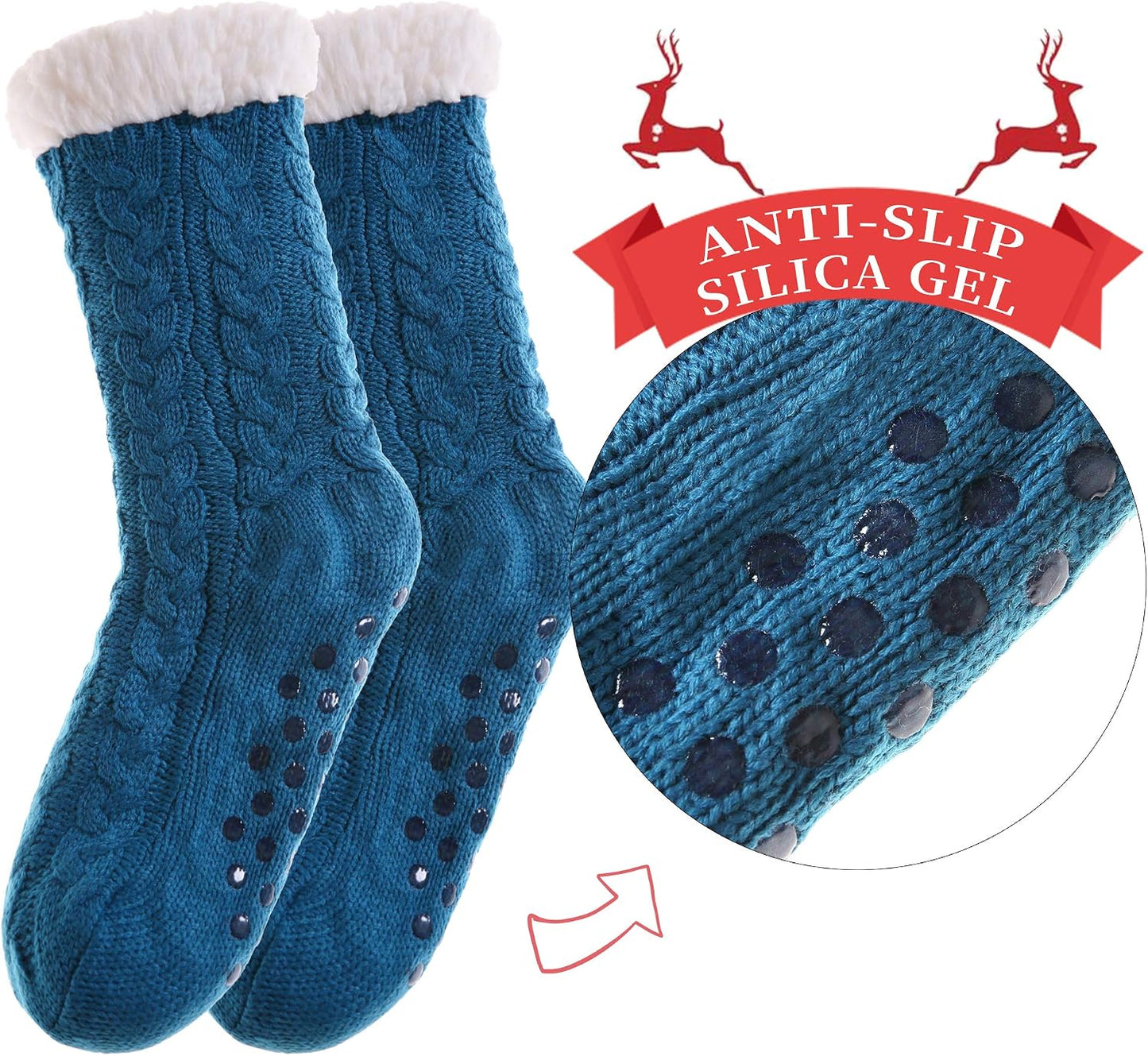 SDBING Women's Winter Super Soft Warm Cozy Fleece Lined Fuzzy Slipper Socks with Grippers