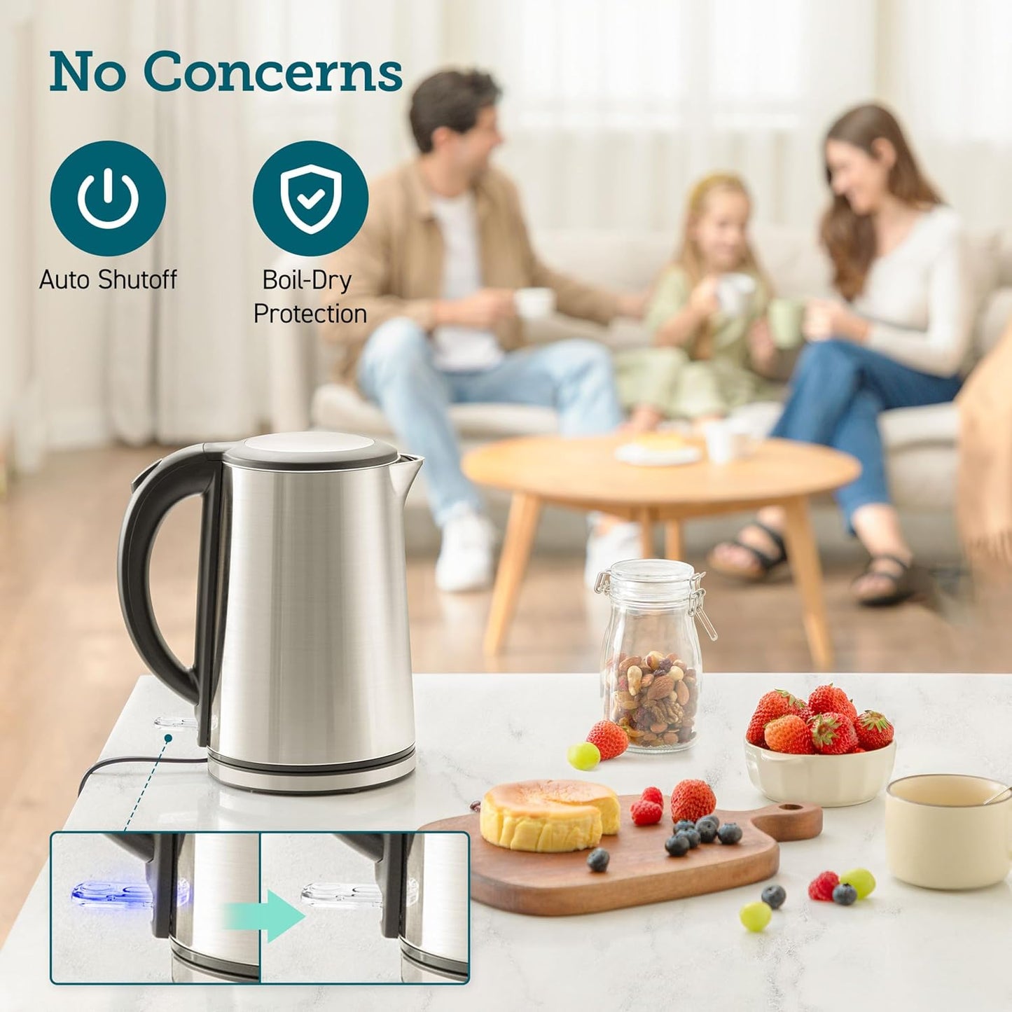 Cosori Electric Kettle, No Plastic Inner Lid, Filter & Spout, Stainless Steel Tea Kettle, Automatic Shut Off & Boil-Dry Protection, Durable Tea Kettle Boiler & Heater, 1.5L/1500W, Black