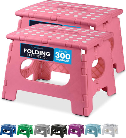 Handy Laundry Folding Step Stool - Sturdy Enough Collapsible Stool to Support Adults - Opens Easy with One Flip - Great for Kitchen, Bathroom or Bedroom (Black - 9 Inch)