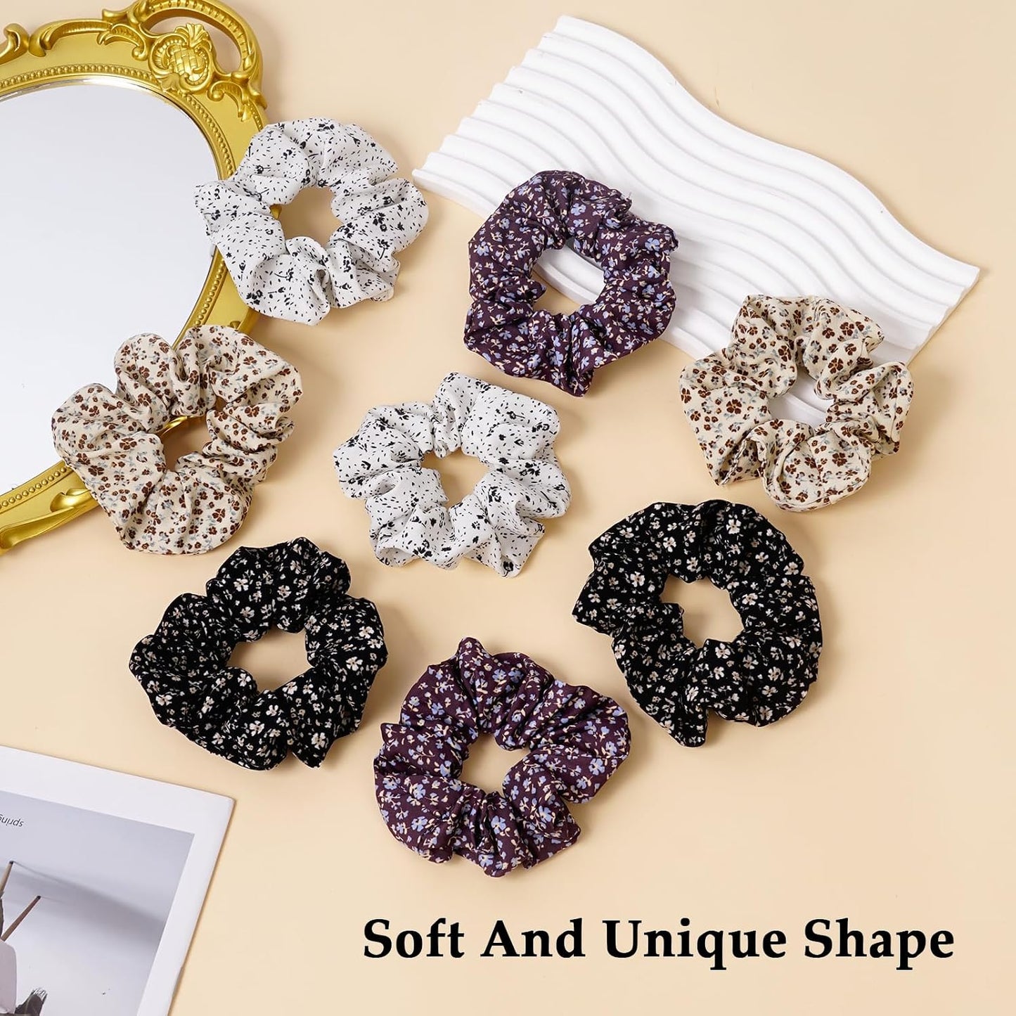 Satin Scrunchies for Women – 8PCS Blush & Brown Silk Hair Ties Set – No Crease, Frizz-Free, Gentle Elastic Hair Bands, Soft & Stylish Everyday Hair Accessories Gifts