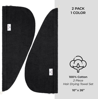 American Soft Linen 100% Cotton Hair Towels for Women, Head Towel Cap, Cotton Hair Turban Towel Wrap for Long Curly Anti Frizz Hair, Soft and Absorbent Cotton Hair Towels 2 Pack, White