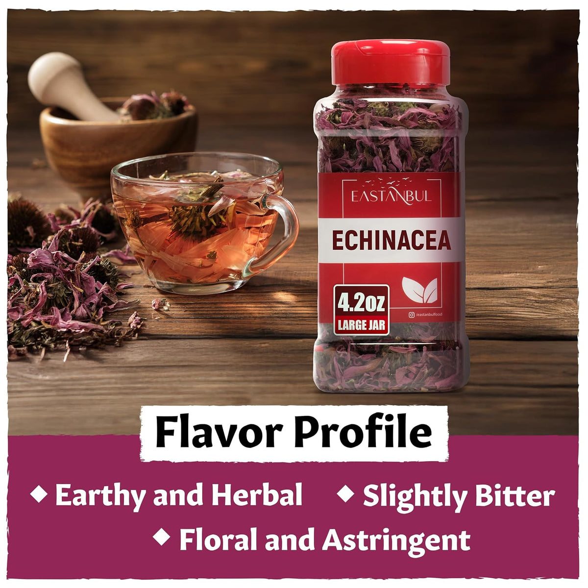 Eastanbul Echinacea Purpurea, Dried Echinacea Flowers & Leaves, 4.2oz