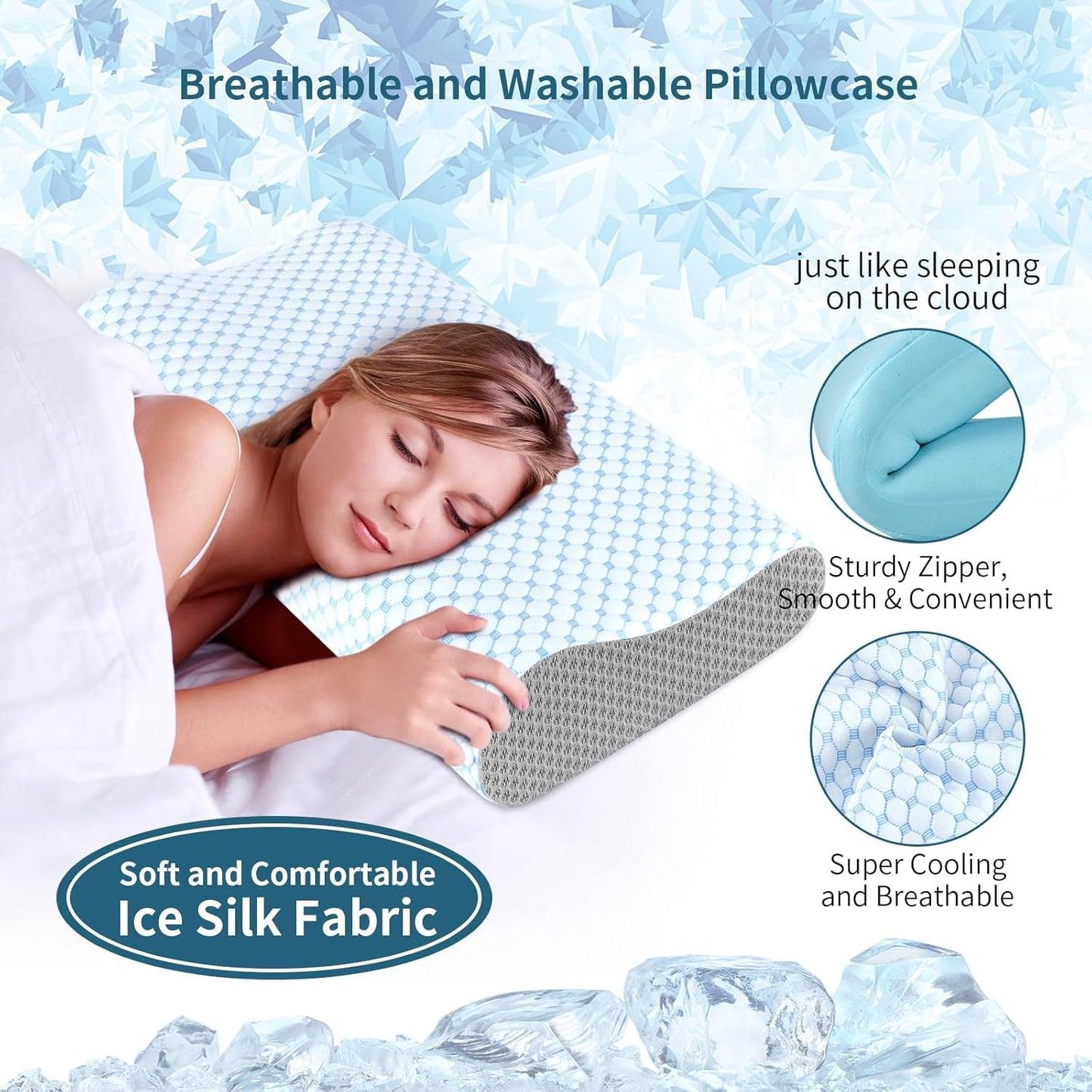 Cervical Pillow for Neck Pain Relief, Contour Memory Foam Pillows for Sleeping, Ergonomic Pillow Adjustable Orthopedic Cooling Pillow Bed Pillow Neck Support for Side Back Stomach Sleepers(Blue)