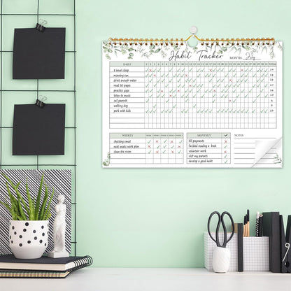Habit Tracker Calendar, Aesthetic Daily Weekly Goal and Habit Tracker Journal, 12 Months Undated Habits Tracker Planner with Spiral Binding, Boost Productivity Tool and Workout Calendar, 11.7"x8.5"