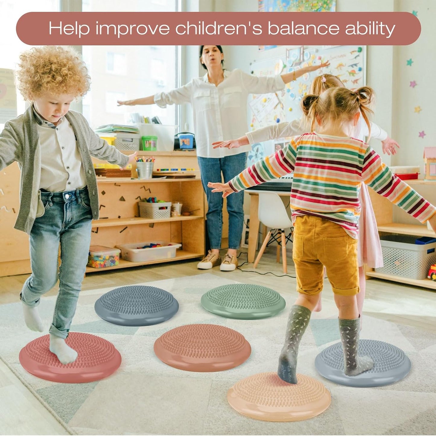 Amylove 6 Pcs Wiggle Seat Inflated Wobble Cushion for Sensory Kid 13 Inch Balance Disc Kids Flexible Seating Exercise Sensory Pad Chair Cushion for Classroom Office School (Bright)