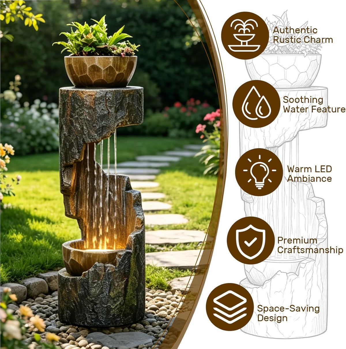 Sunlinua Modern Indoor Tabletop Water Fountain for Office Decor