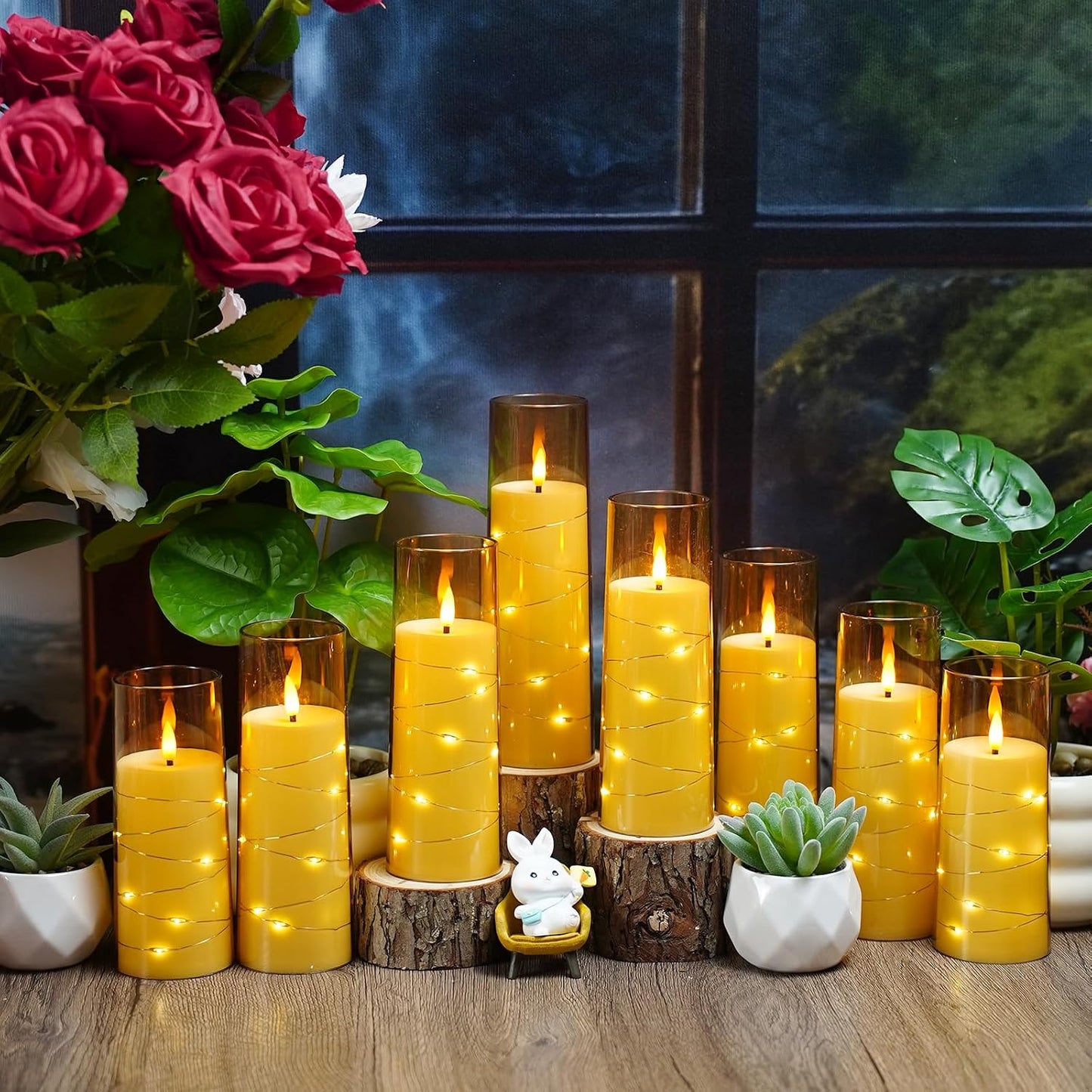 Nimiko Flickering Flameless LED Candles,Battery Operated Candles 24 Pcs with Embedded Star String,Acrylic LED Pillar Candles with Remote,Suitable for Home Decoration to Create an Atmosphere (White)