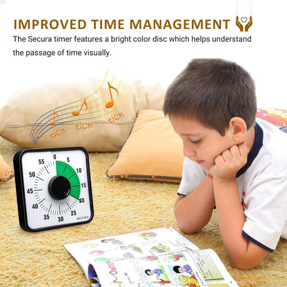 Secura 7.5 Inch Visual Timer, 60 Minute Visual Oversize Countdown Timer for Kids and Adults, Durable Mechanical Time Management Tool (Dark Green)