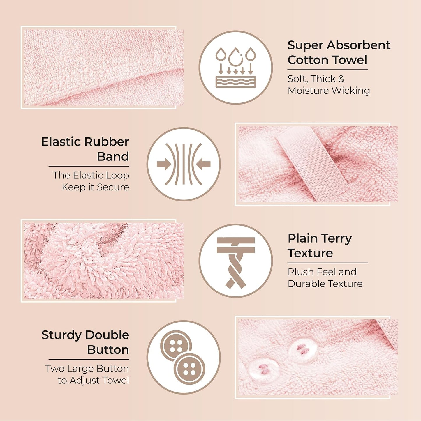 Lili&James 100% Cotton Hair Towel Wrap for Women & Kids – 420 GSM Quick Dry Hair Turban with Double Button Loop, Anti Frizz Non Microfiber Hair Drying Towel for Curly, Long & Thick Hair (Lilac)