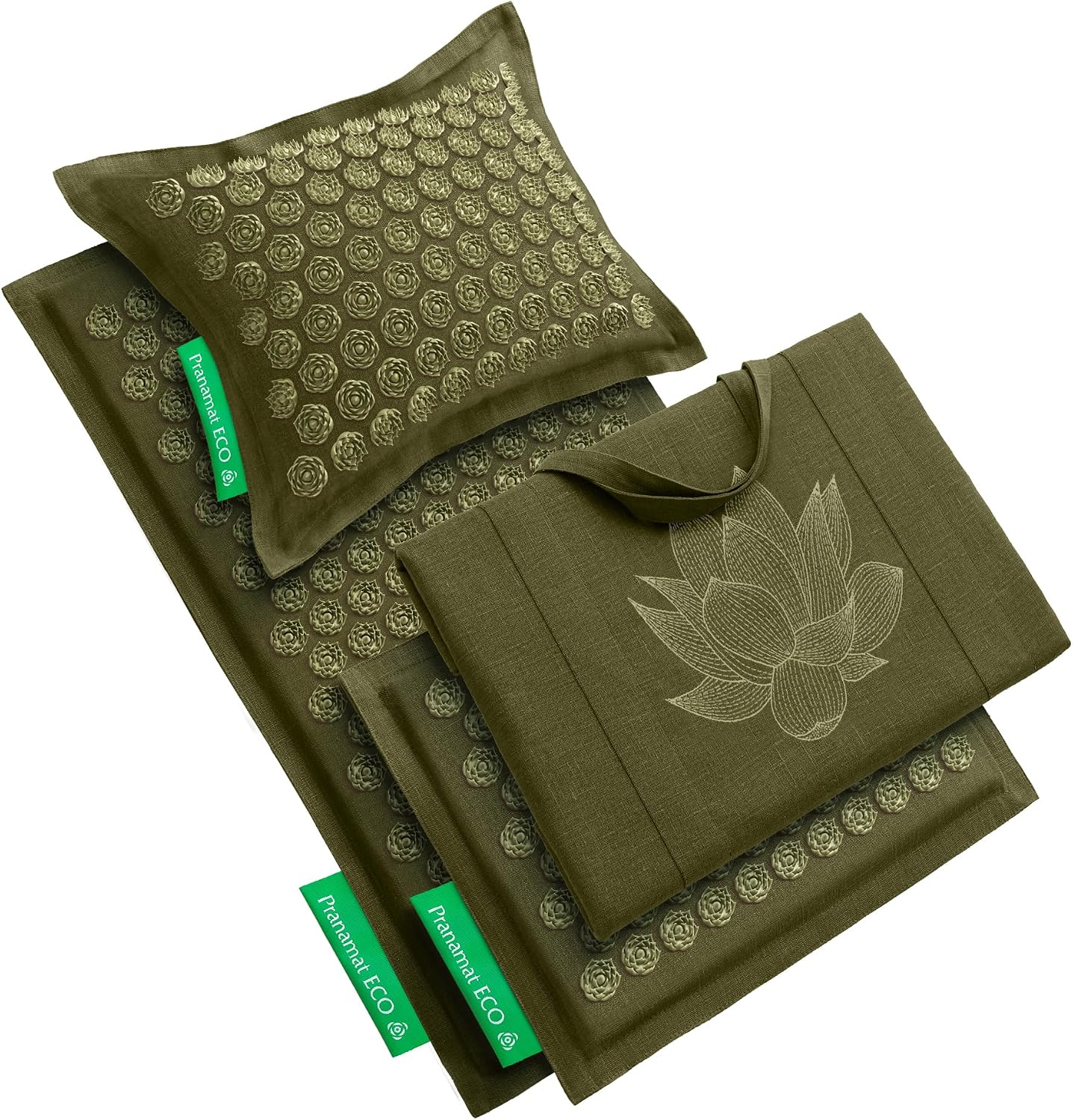 Pranamat Acupressure Large & Small Mat with Pillow and Bag Set, Premium Acupressure Therapy for Pain Relief and Relaxation, Handcrafted in Europe with Sustainable and Natural Materials (Obsidian)