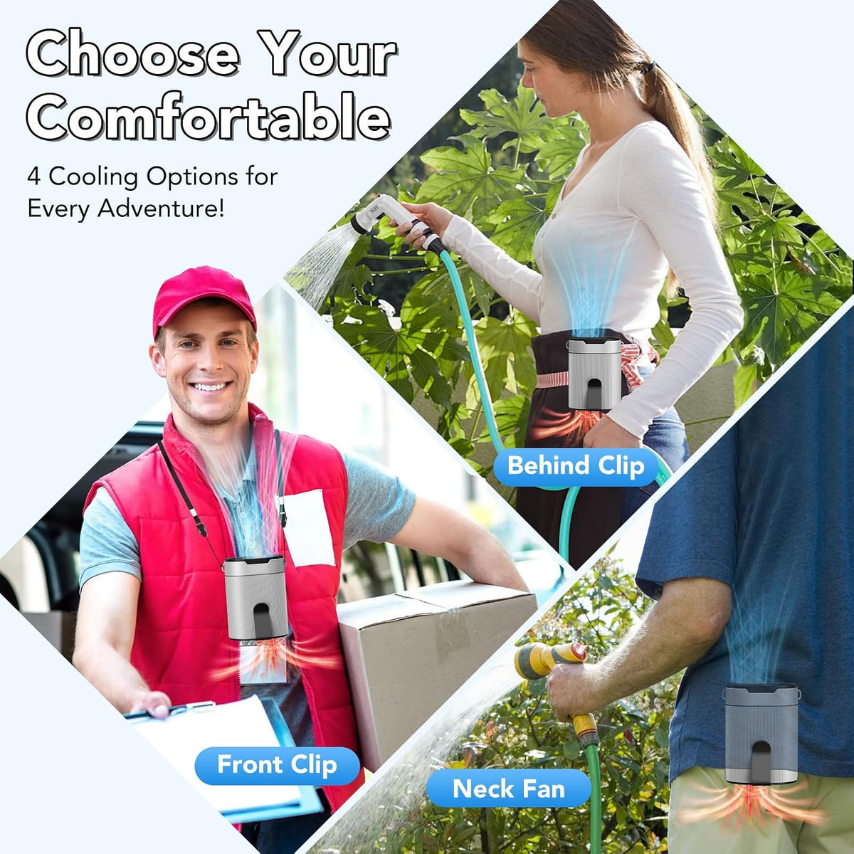 Portable Waist Fan, Rechargeable 3000mAh Battery, 25H Runtime, 6600RPM Turbo Dual Clip, 4 Speeds Adjustable, Belt Fans for Hiking, Riding, Fishing, Hands-Free Hanging Fan Gifts for Worker