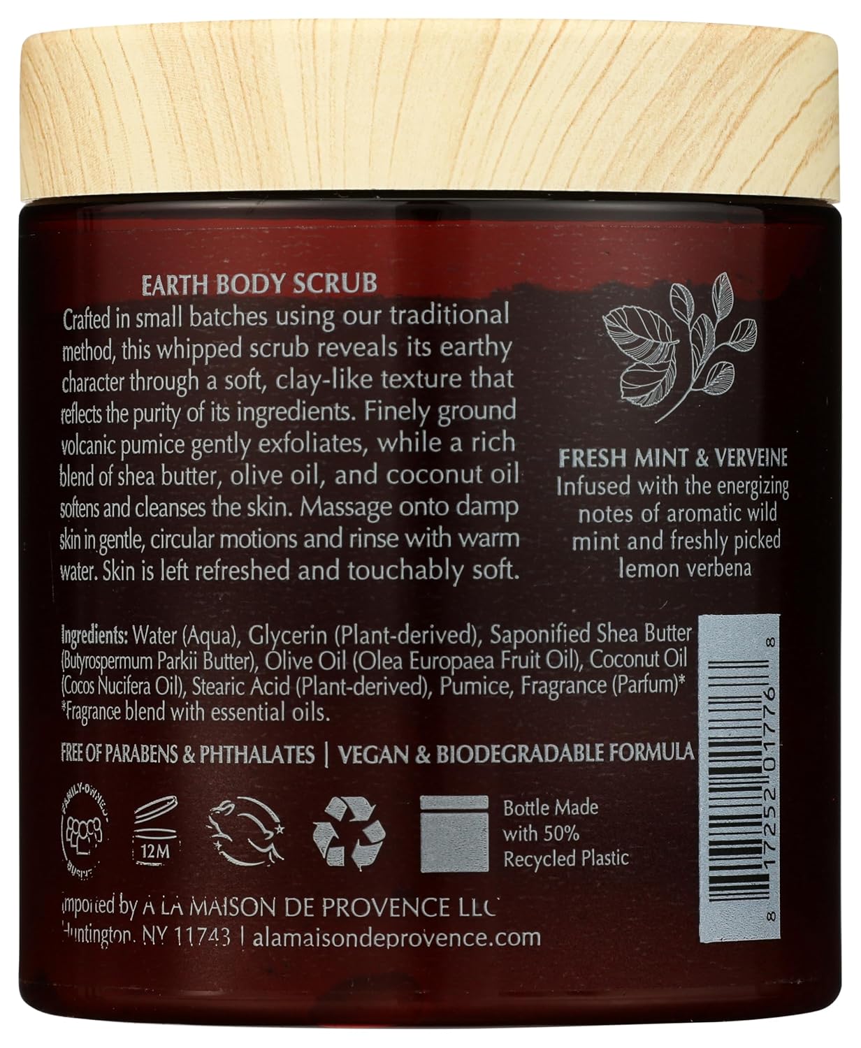 A LA MAISON Earth Body Scrub Amber Collection Natural Pumice Scrub with Shea Butter & Olive Oil – Gently Exfoliates & Softens Skin – French Formula – Plant-Based – 7 oz (Jasmine & Santal)