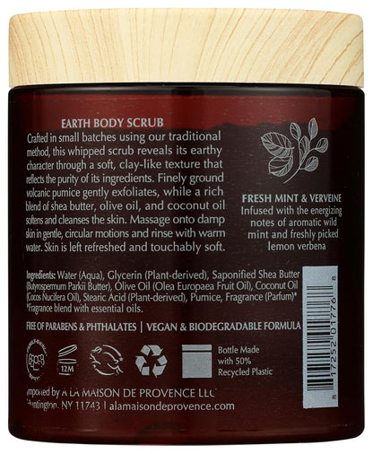 A LA MAISON Earth Body Scrub Amber Collection Natural Pumice Scrub with Shea Butter & Olive Oil – Gently Exfoliates & Softens Skin – French Formula – Plant-Based – 7 oz (Jasmine & Santal)