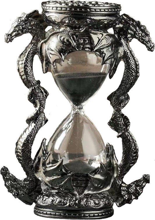 Mythical Fantasy Dragon Sandglass Sand Timer, Gothic Decorative Statue - Unique Vintage Classic Hourglass Timer, Desk Home Decor Gift, 6-inch, Single 15 Minutes (Black Snake)