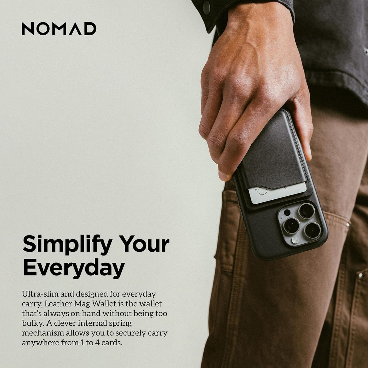 Nomad Leather Black Magsafe Wallet w/Integrated Tracking for iPhone, Slim Magsafe Card Holder for iPhone, Wallet GPS Tracker Card 5 Months Battery Life, Rechargeable, Compatible with iOS Only