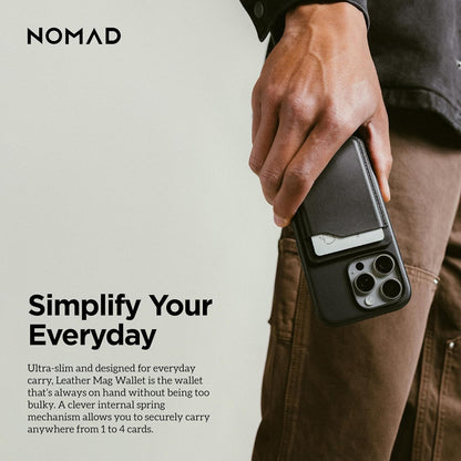 Nomad Leather Black Magsafe Wallet w/Integrated Tracking for iPhone, Slim Magsafe Card Holder for iPhone, Wallet GPS Tracker Card 5 Months Battery Life, Rechargeable, Compatible with iOS Only