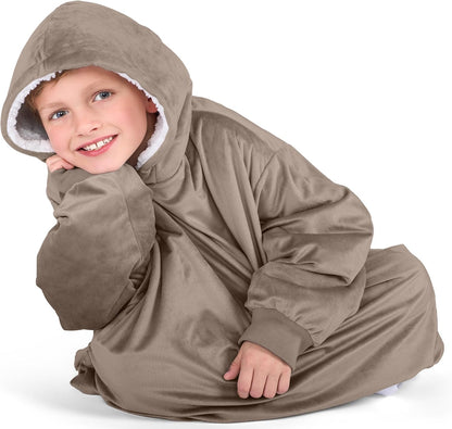 Bare Home Wearable Blanket Hoodie - Soft Plush Sherpa - Warm and Cozy - Oversized Wearable Blanket